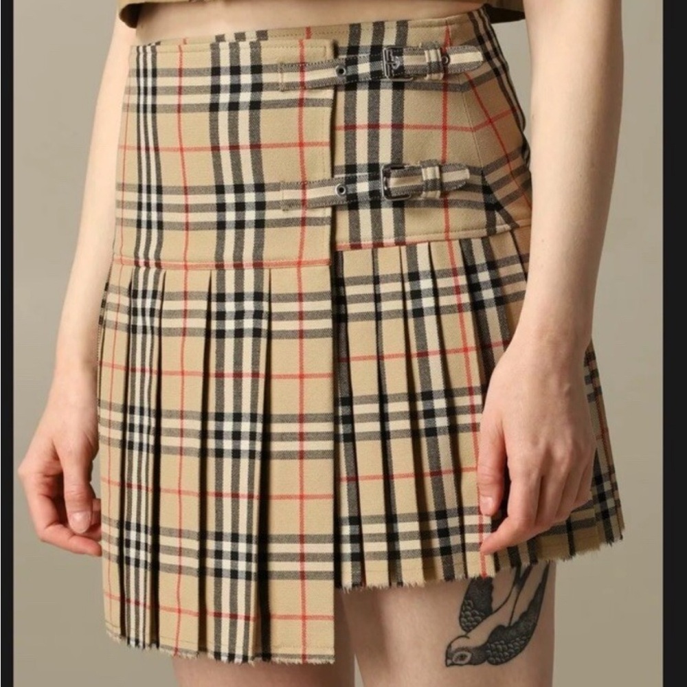 Burberry Archive Check Pleated Mini Wrap Skirt